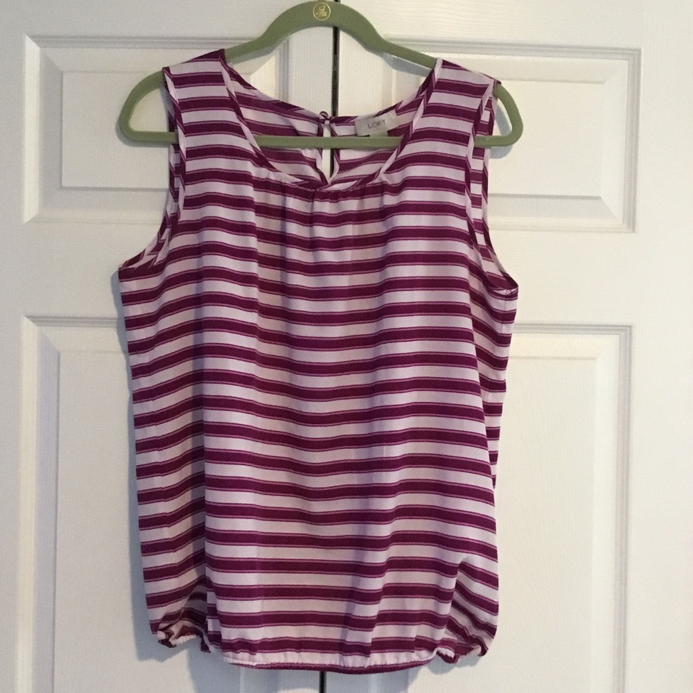 LOFT Sleeveless Top with Purple and White Stripes
